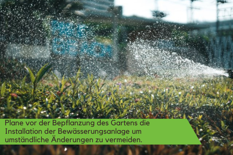 Ein Sprinkler bewässert die Gartenfläche